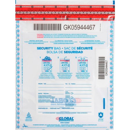 GLOBAL INDUSTRIAL FraudStopper Tamper Evident Deposit Bag, 9W x 12H, Clear, 100PK 320837